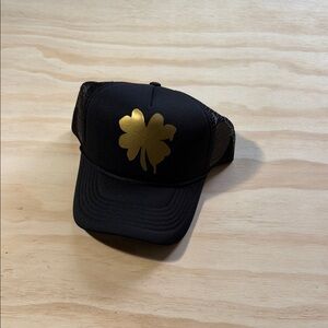 Black Mesh Cap with Gold Clover